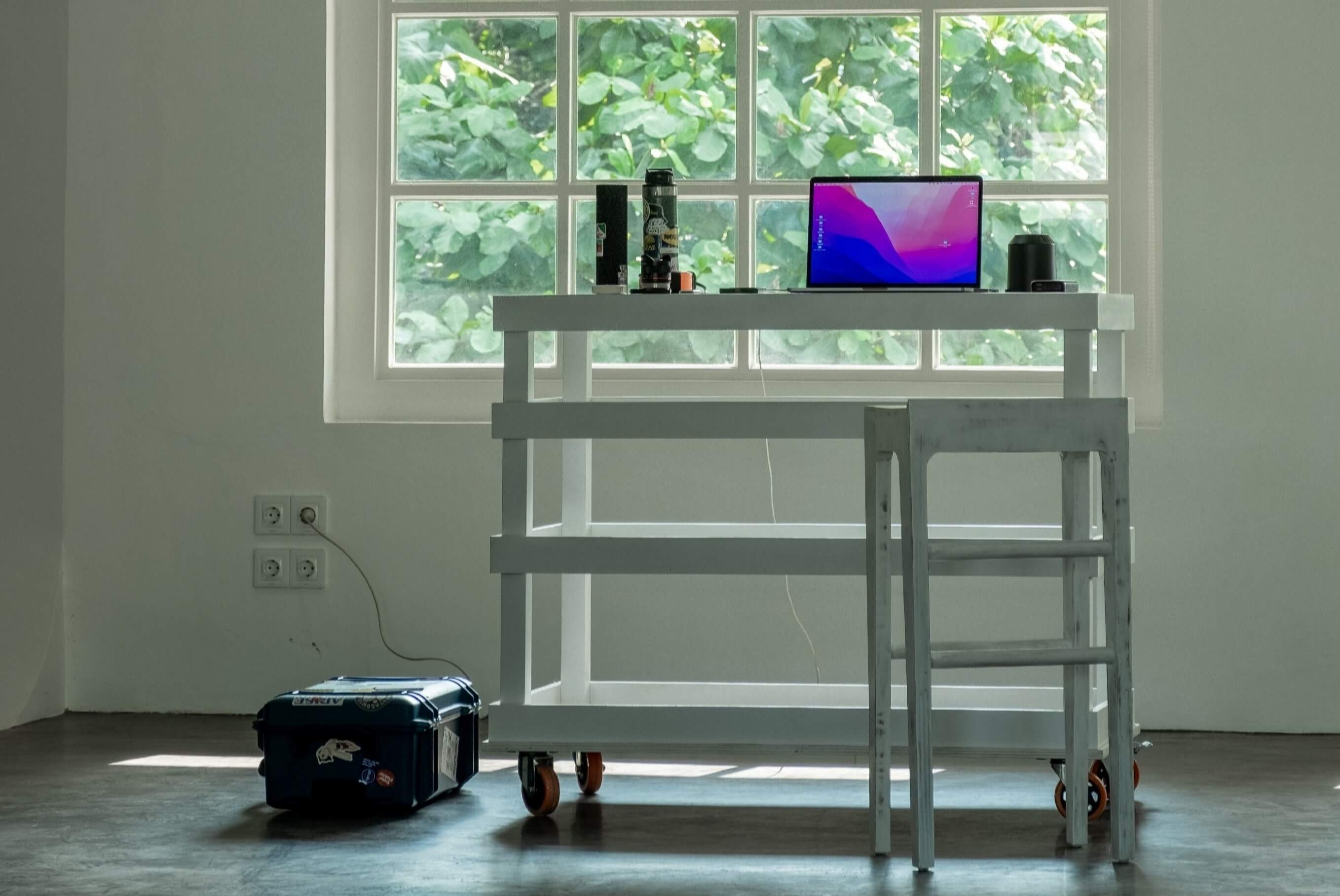 White wooden trolley organizer in studio